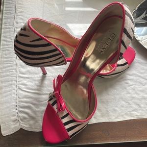Guess by Marciano -Zebra print high heels with hot pink accents